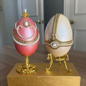 Decorative Pink and Cream Egg Ornaments, a set of 2